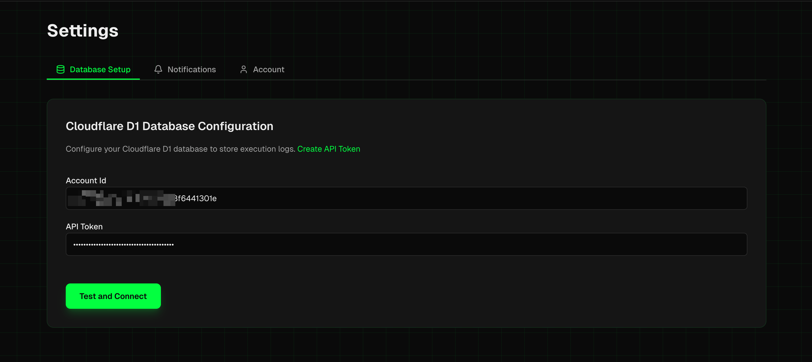 Test and Connect Configuration